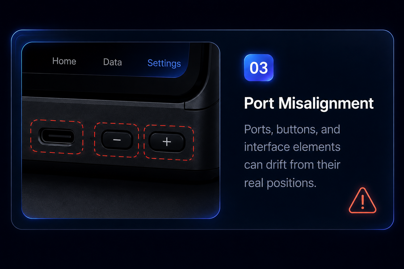 Port Misalignment: ports, buttons, and interface elements can drift from their real positions.