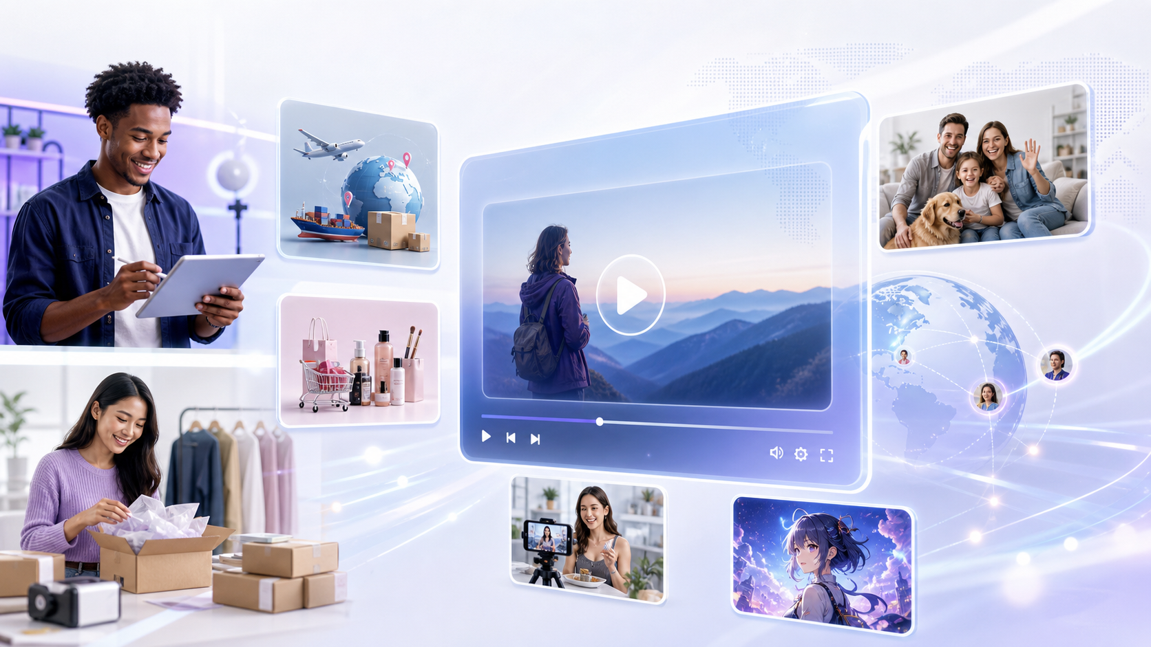American-style AI video industry scenes for ecommerce, creators, lifestyle, and IP content